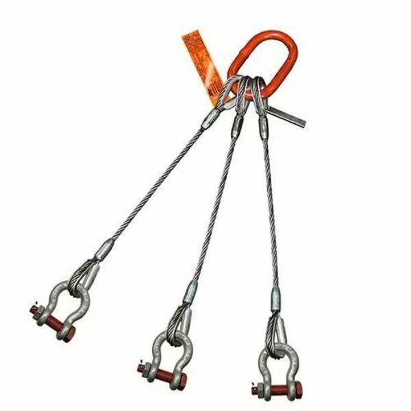Three Leg Wire Rope Sling, 5/16 in dia, 14 ft Length, Bolt Anchor Shackle, 2.6 ton Capacity, Hsi, Mfr#: 300BAS5/16X-14